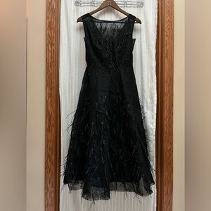 NWT Queenia black evening gown with beaded and feathered details size M